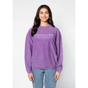 Northwestern University Wildcats Chicka-d Purple Crewneck Sweatshirt with Distressed Northwestern University Design