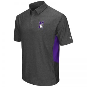 Northwestern University Wildcats Colosseum Men's Heather Charcoal / Purple / Black The Bro Polo Shirt with N-Cat Design