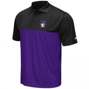 Northwestern University Wildcats Colosseum Mens Purple/Black In The Vault Polo Shirt with N-Cat Design