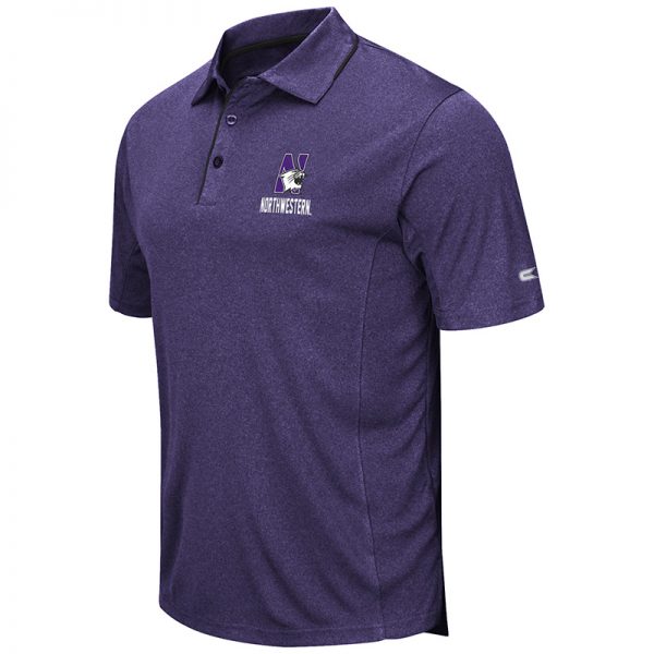 Northwestern University Wildcats Colosseum Mens Heather Purple Maestro Polo Shirt with N-Cat Design