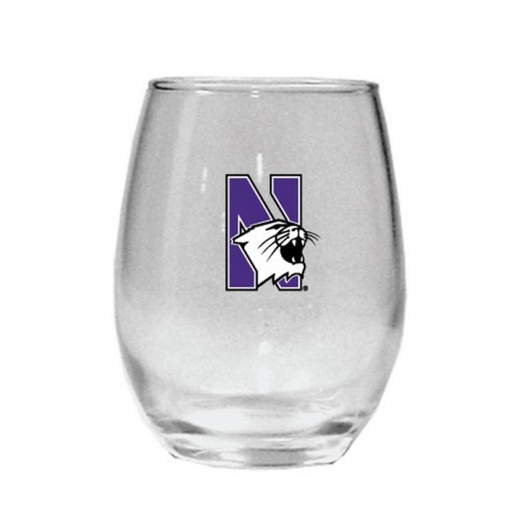 Northwestern Wildcats 15 oz. Stemless Wine Glass with N-Cat Design