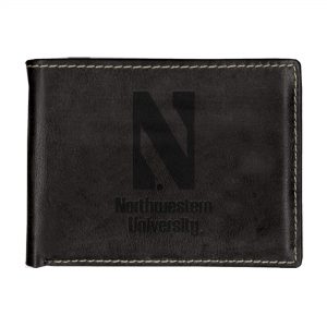 Northwestern University Wildcats Black Onyx Contrast Stitch Genuine Leather Billfold Wallet