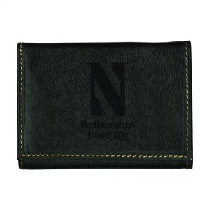 Northwestern University Wildcats Black Onyx Contrast Stitch Genuine Leather Trifold Wallet