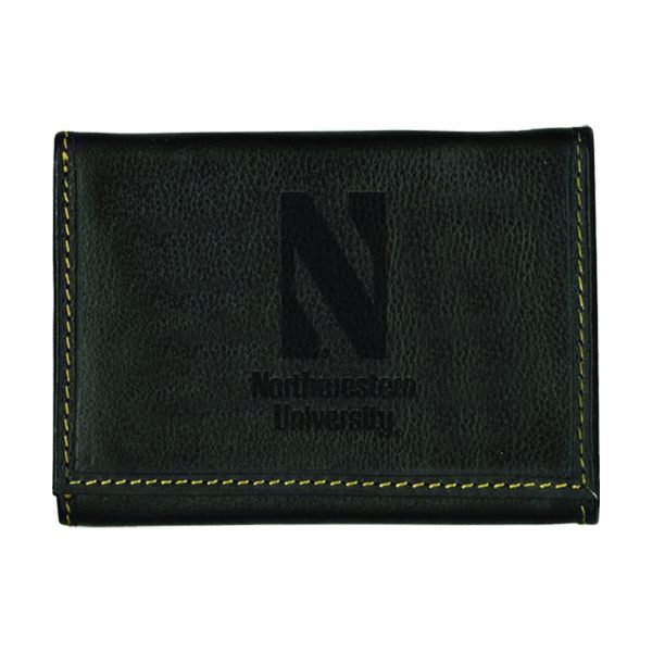 Northwestern University Wildcats Black Onyx Contrast Stitch Genuine Leather Trifold Wallet