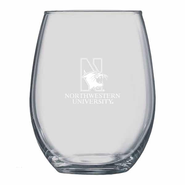Northwestern University Wildcats 21 oz. Laser Engraved Boulder Stemless Wine Glass With N-Cat Design