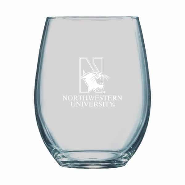 Northwestern University Wildcats 15 oz. Laser Engraved Boulder Stemless Wine Glass With N-Cat Design