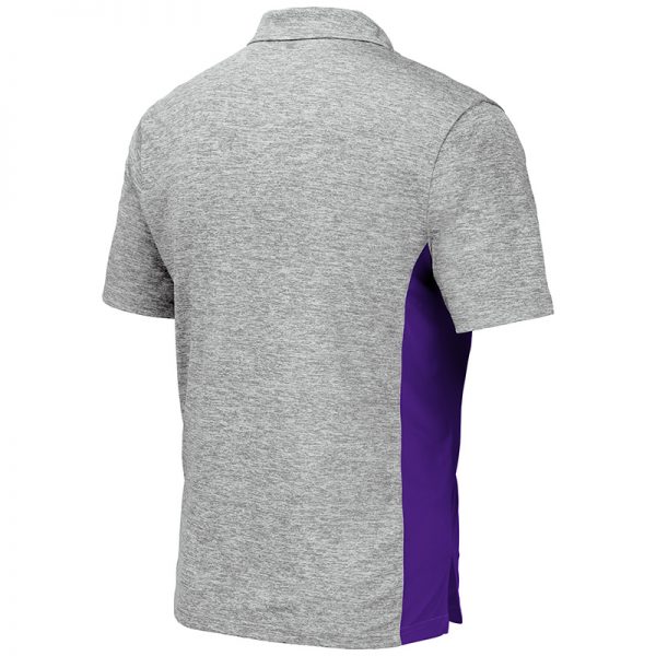 Northwestern University Wildcats Colosseum Mens Heather Grey/Purple S/S Polo with N-Cat Design-Back
