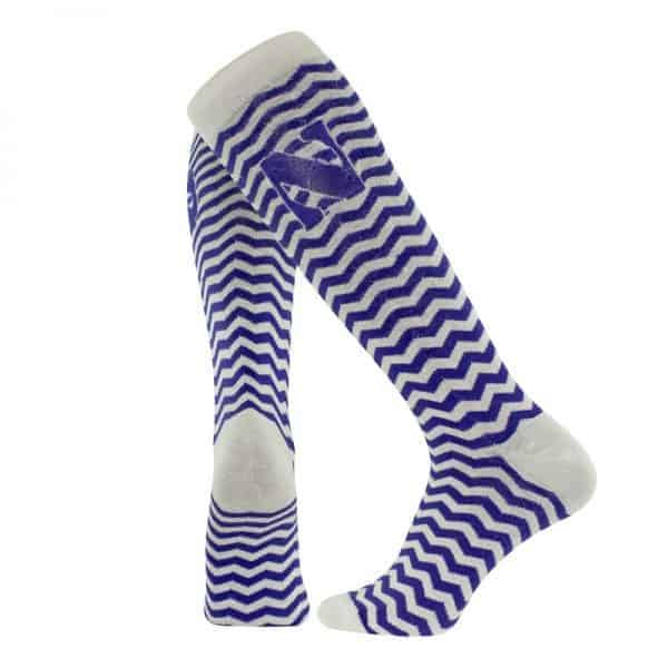 Northwestern University Wildcats Adult Purple Zig Zag Pattern Over-Calf White Dress Socks With Stylized N Design