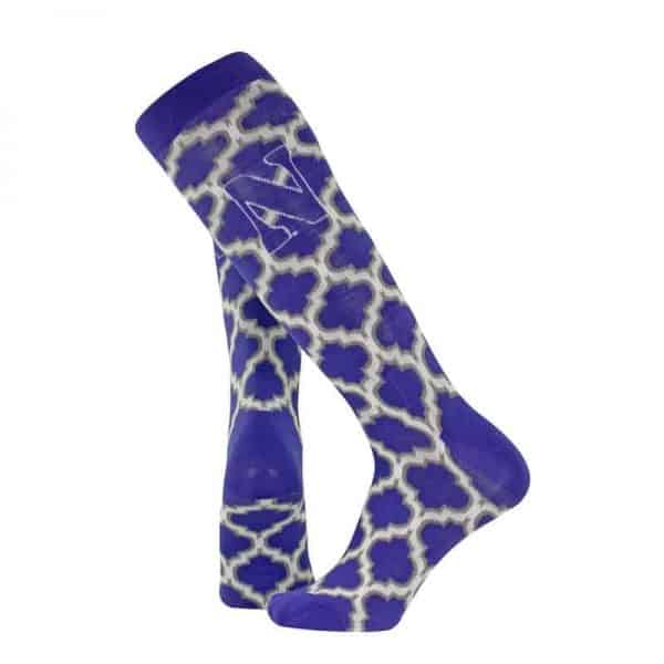 Northwestern University Wildcats Adult Purple/Grey/White Moroccan Pattern Over-Calf Dress Socks With Stylized N Design