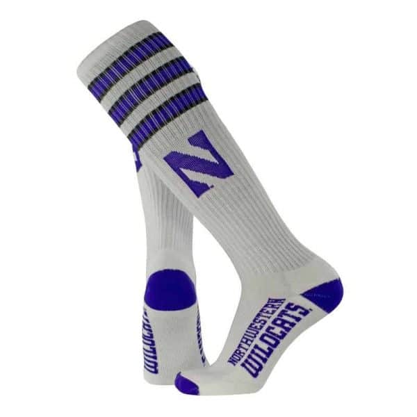 Northwestern University Wildcats Adult White Throwback Over-Calf Socks With Stylized N Design