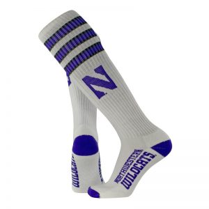 Northwestern University Wildcats Adult White Throwback Over-Calf Socks With Stylized N Design