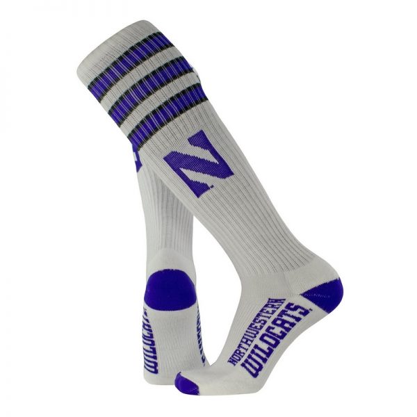 Northwestern University Wildcats Adult White Throwback Over-Calf Socks With Stylized N Design