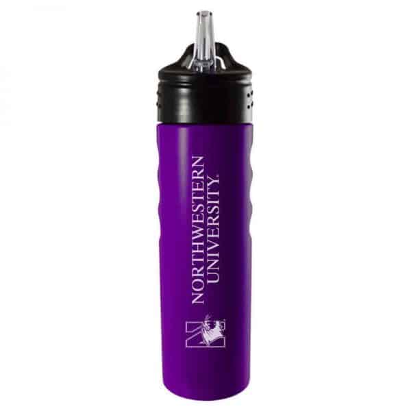 Northwestern University Wildcats 24 oz. Laser Engraved Purple Grip Water Bottle With N-Cat Design