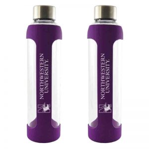 Northwestern University Wildcats 20 oz. Laser Engraved Silicone Glass Water Bottle With N-Cat Design