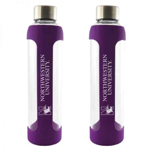 Northwestern University Wildcats 20 oz. Laser Engraved Silicone Glass Water Bottle With N-Cat Design