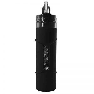 Northwestern University Wildcats 20 oz. Laser Engraved Black Silicone Collapsible Water Bottle With N-Cat Design