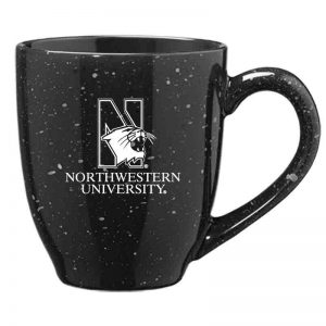 Northwestern University Wildcats 16 oz. Laser Engraved Black Bistro Speckled Ceramic Mug With N-Cat Design