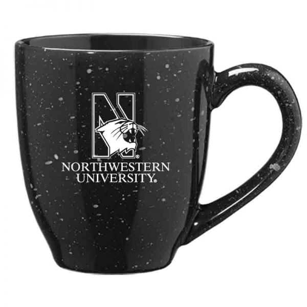 Northwestern University Wildcats 16 oz. Laser Engraved Black Bistro Speckled Ceramic Mug With N-Cat Design