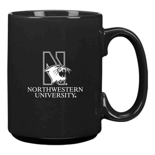 Northwestern University Wildcats 15 oz. Laser Engraved Black Ceramic Mug With N-Cat Design