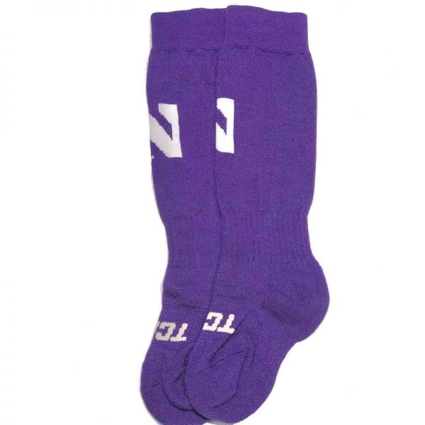 Northwestern University Wildcats Adult Purple Athletic Performance Over-Calf Socks With Stylized N Design