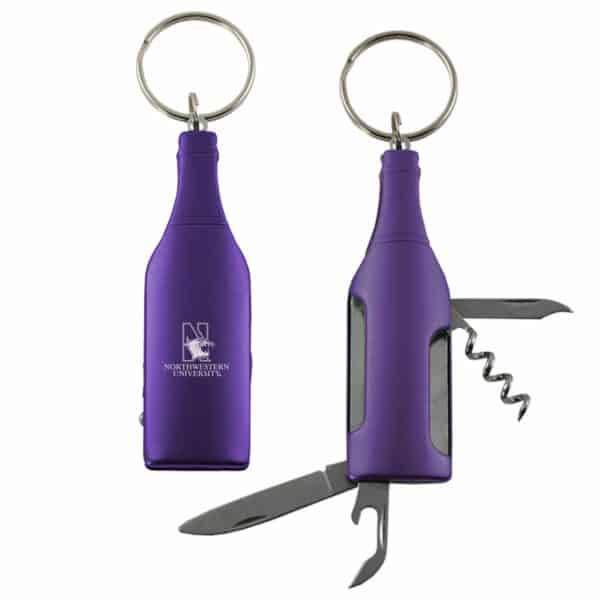 Northwestern University Wildcats Purple Laser Engraved Bottle Shaped Multi-Tool Wine/Bottle Opener Keychain-2