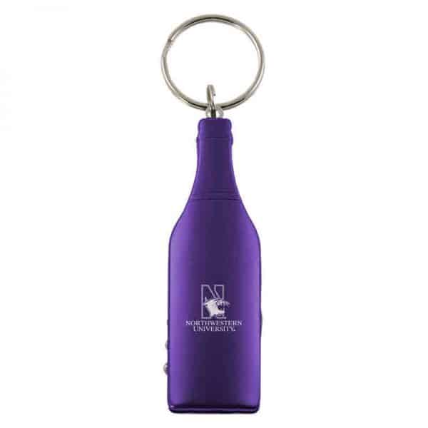 Northwestern University Wildcats Purple Laser Engraved Bottle Shaped Multi-Tool Wine/Bottle Opener Keychain