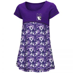 Northwestern University Wildcats Colosseum Purple Flower Pattern Toddler Fountain Dress with N-Cat Design
