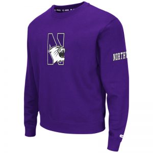 Northwestern University Wildcats Colosseum Purple Men's Zone II Crewneck Sweatshirt with N-Cat Design