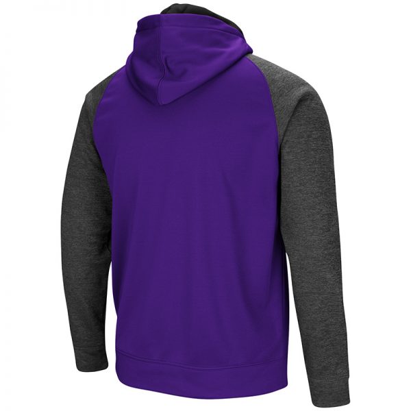 Northwestern University Wildcats Colosseum Purple/Heather Charcoal/Black Men's Magic Rays Full Zip Hooded Sweatshirt with Stylized N Design-Back