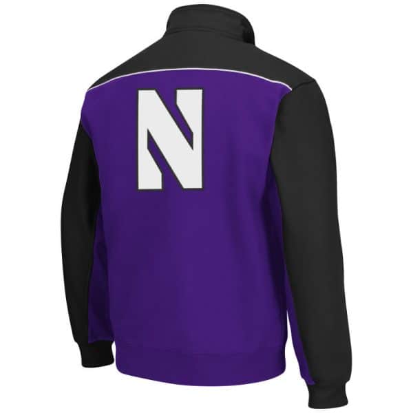 Northwestern University Wildcats Colosseum Men's Purple/Black Split Thriller II Qtr Zip with N-Cat Design-Back