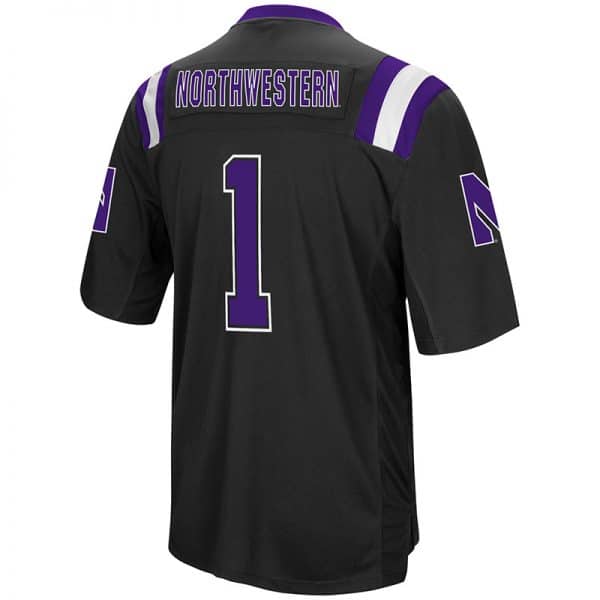 Northwestern University Wildcats Colosseum Men's Black Foos-Ball Football Jersey with Stylized N Design-Back