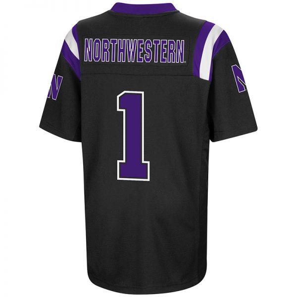 Northwestern University Wildcats Colosseum Youth Black Foos-Ball Football Jersey with Stylized N Design-Back