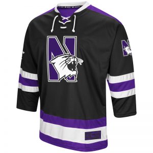 Northwestern University Wildcats Colosseum Men's Black Athletic Machine Hockey Jersey with N-Cat Design