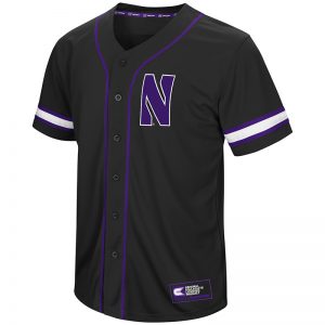 Northwestern University Wildcats Colosseum Men's Black Playball Baseball Jersey with Stylized N Design-Back