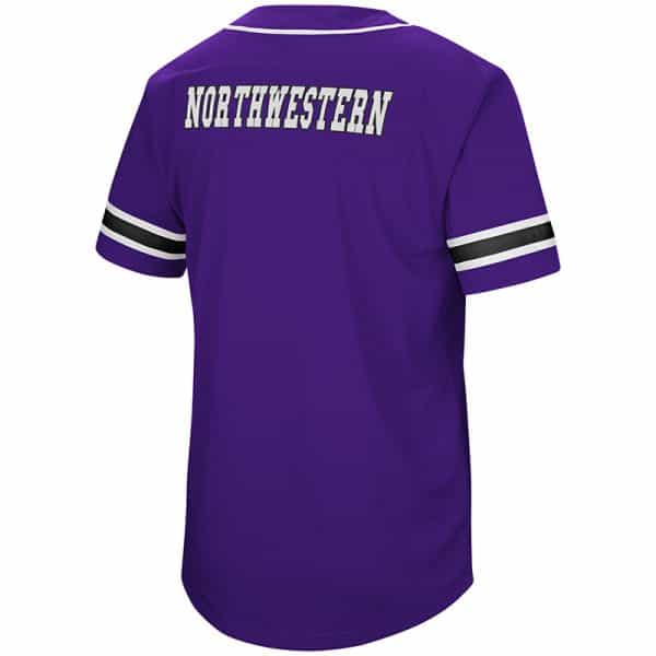 Northwestern University Wildcats Colosseum Men's Purple Playball Baseball Jersey with Stylized N Design-Back