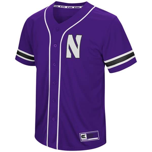 Northwestern University Wildcats Colosseum Men's Purple Playball Baseball Jersey with Stylized N Design