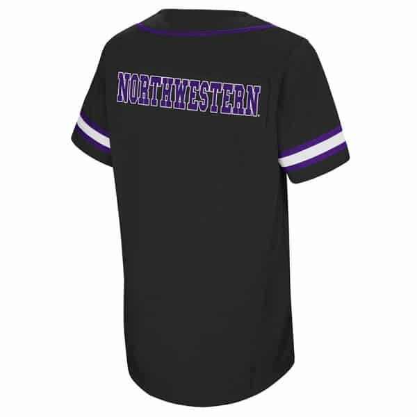 Northwestern University Wildcats Colosseum Youth Black Play Ball Baseball Jersey with Stylized N Design-Back