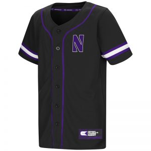 Northwestern University Wildcats Colosseum Youth Black Play Ball Baseball Jersey with Stylized N Design