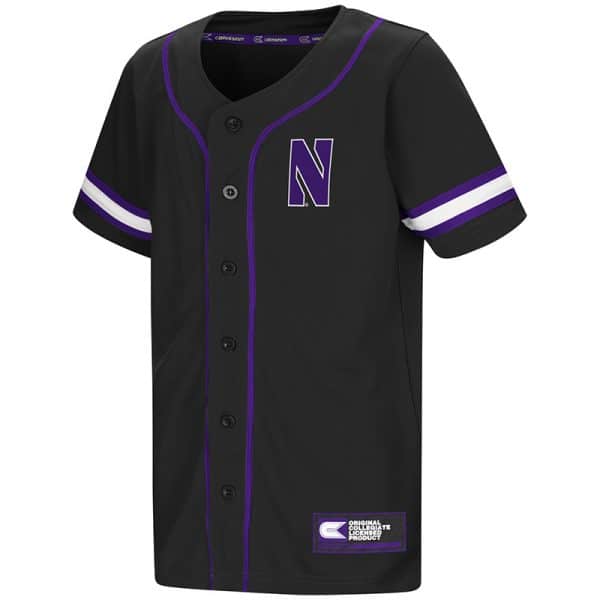 Northwestern University Wildcats Colosseum Youth Black Play Ball Baseball Jersey with Stylized N Design