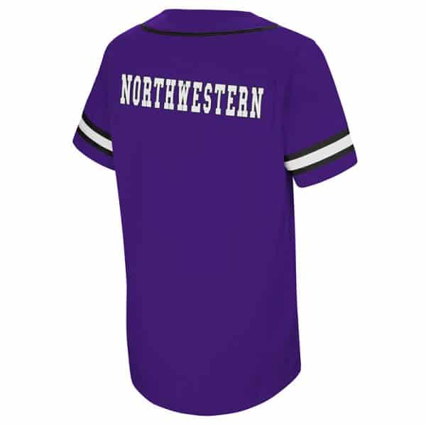 Northwestern University Wildcats Colosseum Youth Purple Play Ball Baseball Jersey with Stylized N Design-Back