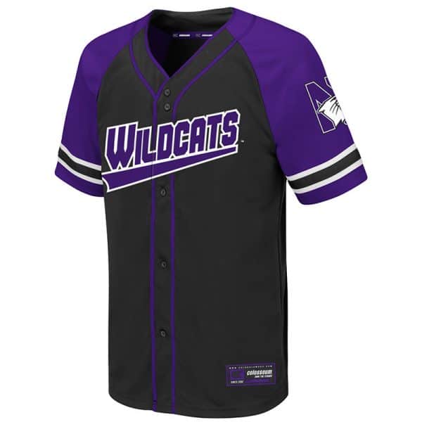 Northwestern University Wildcats Colosseum Youth Purple/Black Wallis Baseball Jersey with N-Cat Design