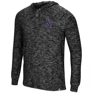 Northwestern University Wildcats Colosseum Men's Black 5 Crawfish Dinners L/S Henley T-Shirt with Stylized N Design