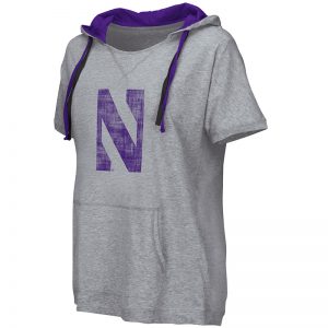 Northwestern University Wildcats Colosseum Ladies Heather Grey Whoopah! Hooded T-Shirt with Stylized N Design