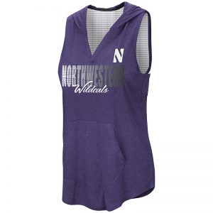 Northwestern University Wildcats Colosseum Ladies Heather Purple / White Rockford Peach Sleeveless Hoodie with Stylized N Design