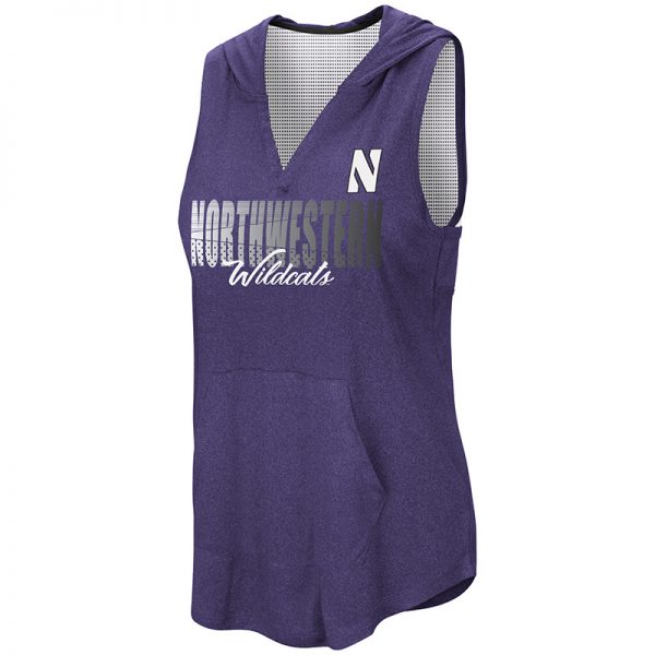 Northwestern University Wildcats Colosseum Ladies Heather Purple / White Rockford Peach Sleeveless Hoodie with Stylized N Design