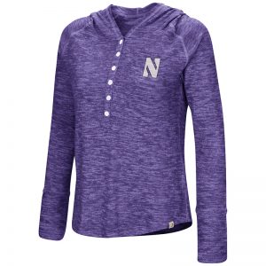 Northwestern University Wildcats Colosseum Ladies Purple You Complete Me Henley Hoodie with Stylized N Design