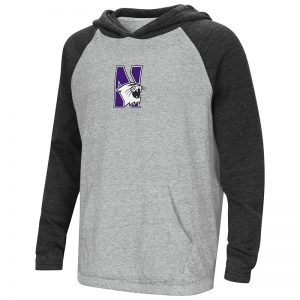 Northwestern University Wildcats Colosseum Youth Heather Grey / Charcoal One-Eyes Willie Raglan L/S T-Shirt with N-Cat Design