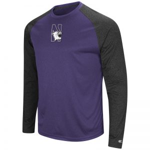 Northwestern University Wildcats Colosseum Men's Heather Purple / Black Lumbergh L/S Raglan T-Shirt with N-Cat Design