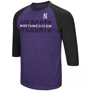 Northwestern University Wildcats Colosseum Men's Purple / Black Steal Home 3/4 Sleeve T-Shirt with Stylized N Design