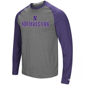 Northwestern University Wildcats Colosseum Men's Heather Charcoal/Heather Purple Social Skills L/S Raglan T-Shirt with Stylized N Design